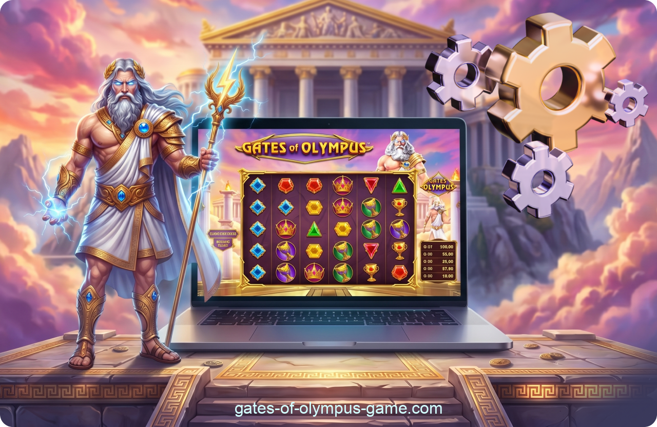 The main screen of Gates of Olympus online displays every control, and all settings are available to be modified before you spin or at any point in the breaks between spins